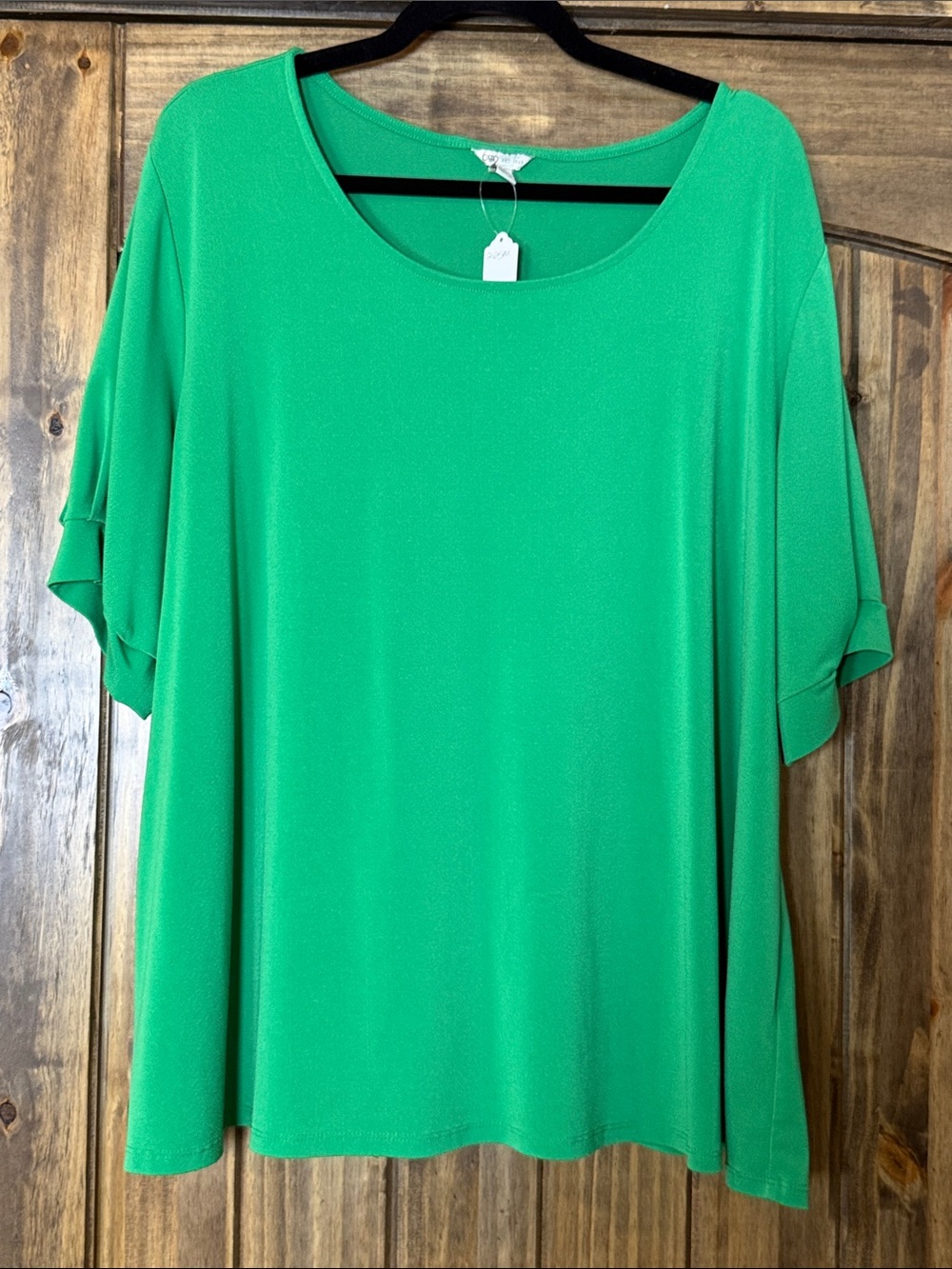 Cato Bright Green Scoop Neck Pleat Sleeve Tunic